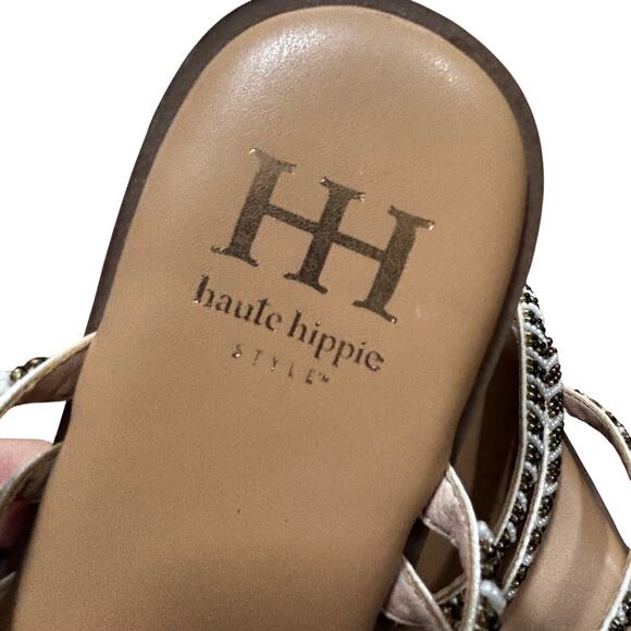 Haute Hippie slip on slides sandals beaded flats strappy resort casual US 7M - Picture 2 of 8